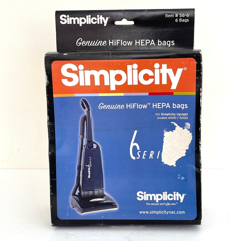 Simplicity HiFlow HEPA Vacuum Bags 6-Pack S6-6 Upright Models 5000 6000 NEW